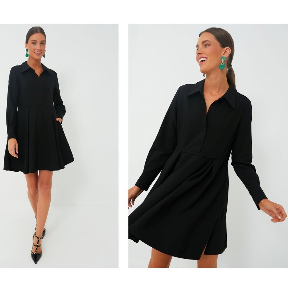Pomander Place | NEW Black Annalise Long Sleeve Pleated Mini Dress Size S